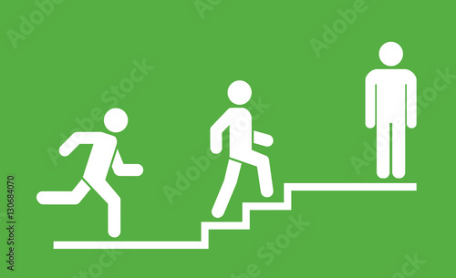 Upstairs icon sign. run, stand and walk man in the stairs. Career symbol. flat design. Vector illustration.