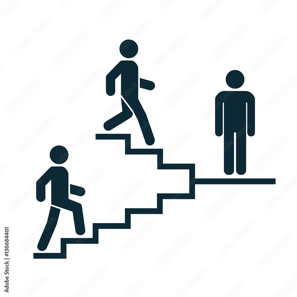 Upstairs-downstairs icon sign. Stand and walk man in the stairs. Career symbol. flat design. Vector illustration. Upstairs-downstairs icon sign. Stand and walk man in the stairs. Career symbol. flat design. Vector illustration.