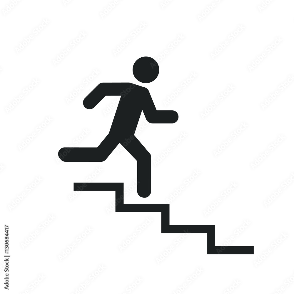 Upstairs icon sign. run man in the stairs. exit - black vector illustration. flat design.