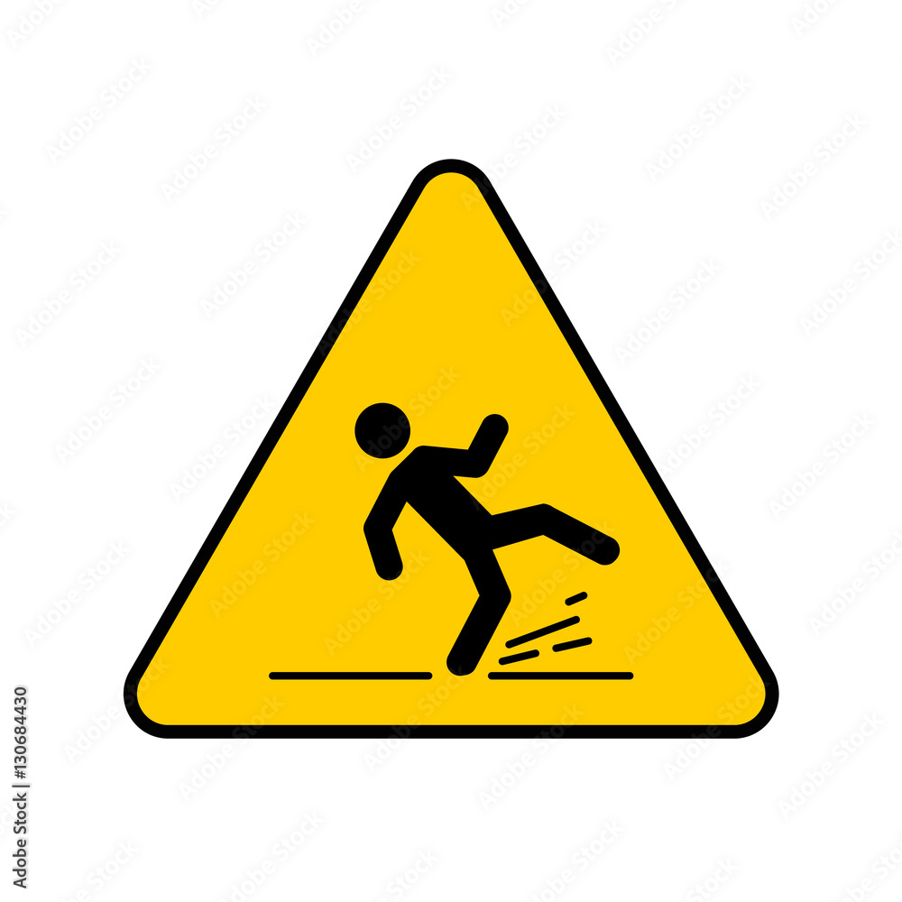 Wet Floor sign, yellow triangle with falling man. Isolated vector illustration. Wet Floor sign, yellow triangle with falling man. Isolated vector illustration.