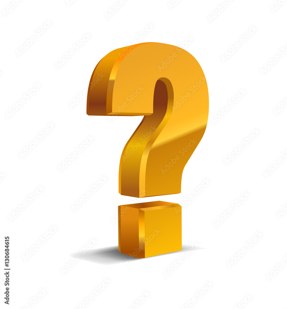 Question golden-yellow sign, sale background, object 3D. Eps10, Isolated Vector. Question golden-yellow sign, sale background, object 3D. Eps10, Isolated Vector.