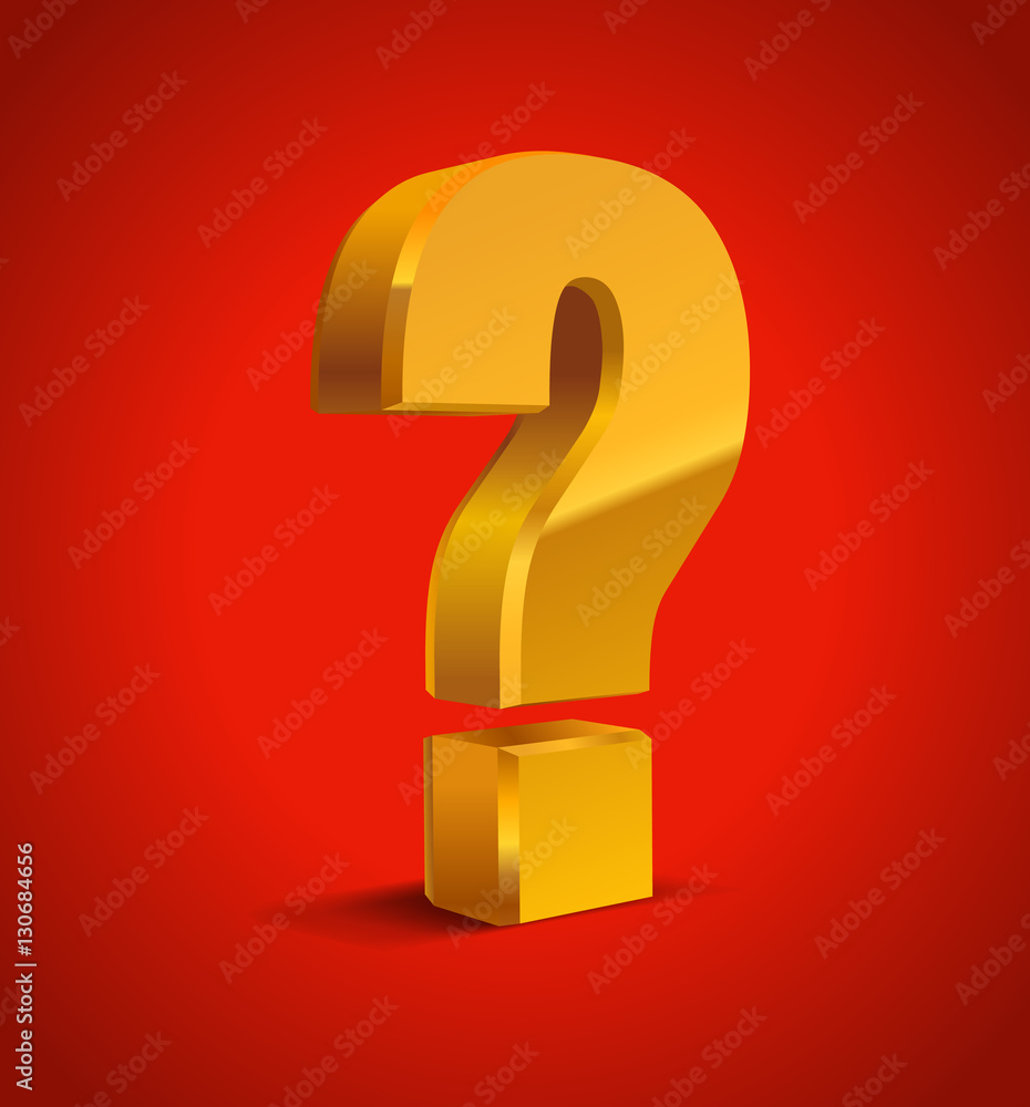 Question golden-yellow sign, sale background, object 3D. Eps10, Isolated Vector. Question golden-yellow sign, sale background, object 3D. Eps10, Isolated Vector.