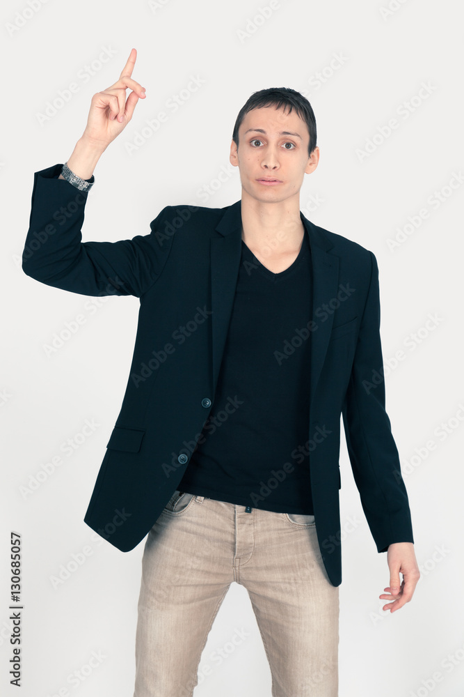 Handsome man doing different expressions in different sets of clothes: want to speak Handsome man doing different expressions in different sets of clothes: want to speak
