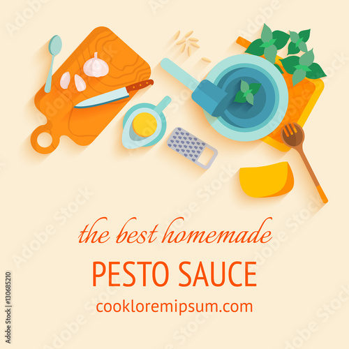 Traditional italian cuisine recipe of pesto souce.
