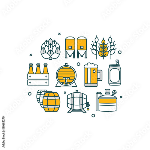 Thin line flat design banner for beer brewer