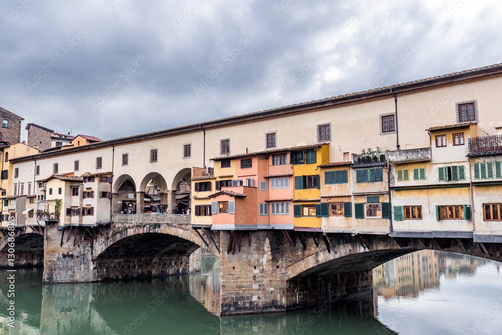 Medieval Ponte Vecchio and the Arno River in Florence in Tuscany-Italy