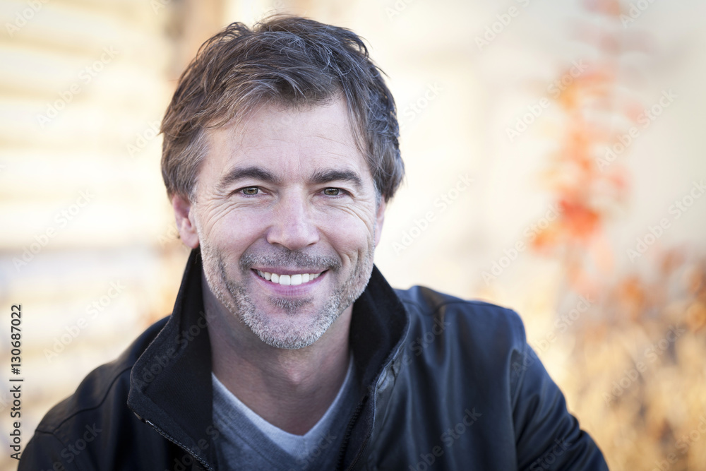 Handsome Mature Happy Man Smiling At The Camera.Outside. Handsome Mature Happy Man Smiling At The Camera.Outside.