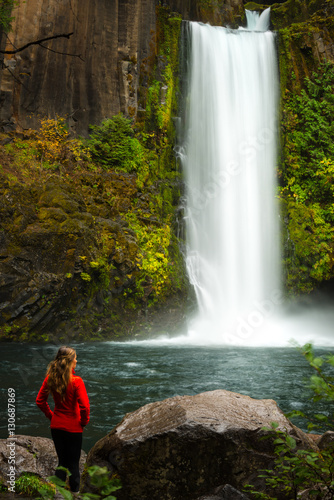 Girl looking at Toketee Falls Douglas County Oregon
