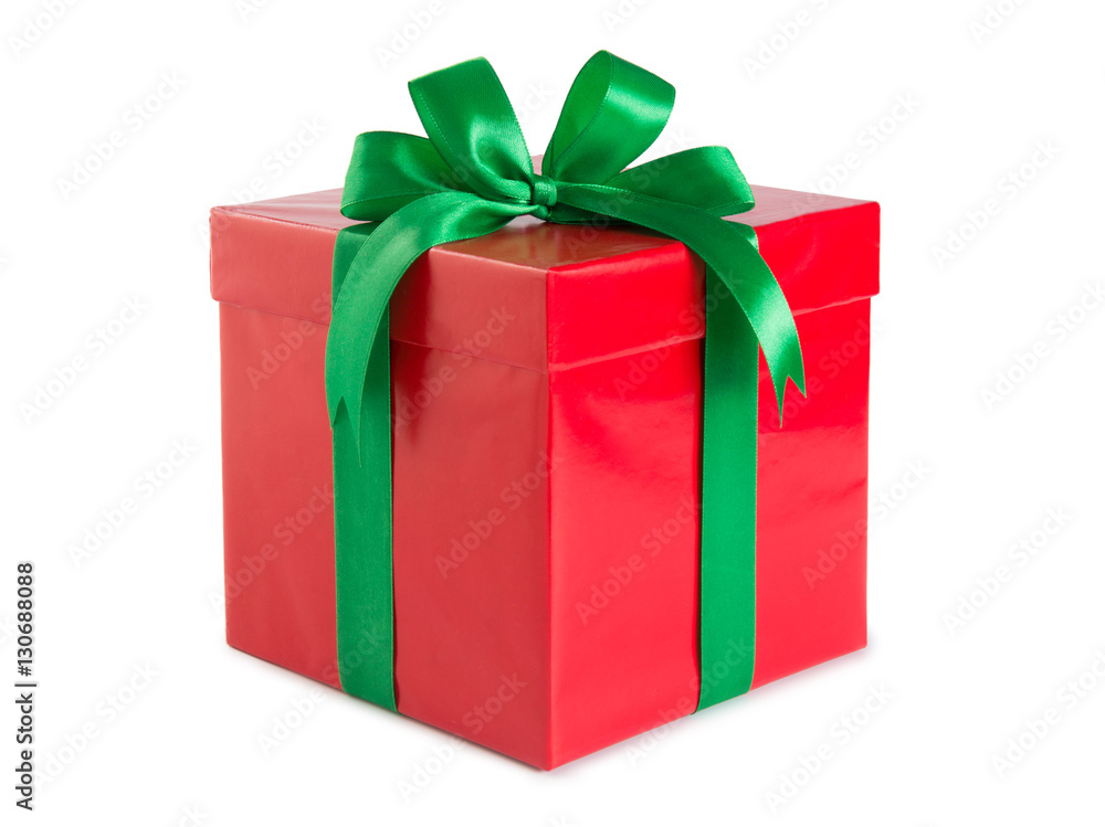 Green bow red box and ribbon isolated Green bow red box and ribbon isolated