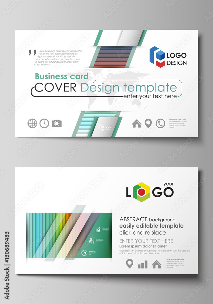 Business card templates. Vector layout, flat style template. Bright color rectangles, colorful design, overlapping geometric rectangular shapes forming abstract beautiful background