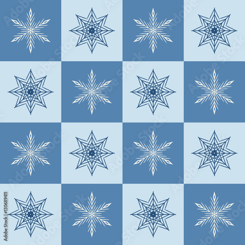 Snowflake pattern. Seamless vector checkered winter background