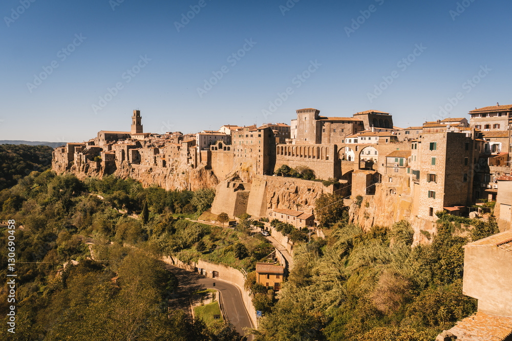 Pitigliano is a town built on a tufa rock, Italy.