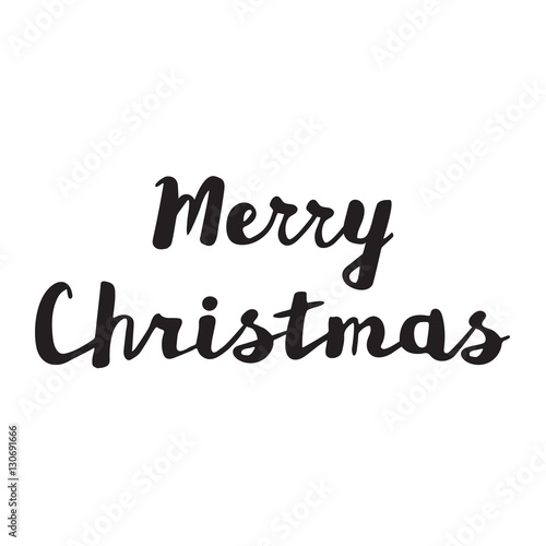 Handwritten phrase Merry Christmas Greeting Card with hand drawn lettering design. Vector illustration. Holidays Postcard