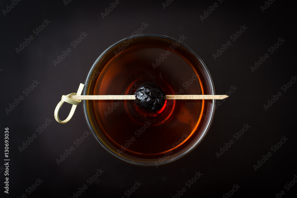 Manhattan cocktail from above Manhattan cocktail from above