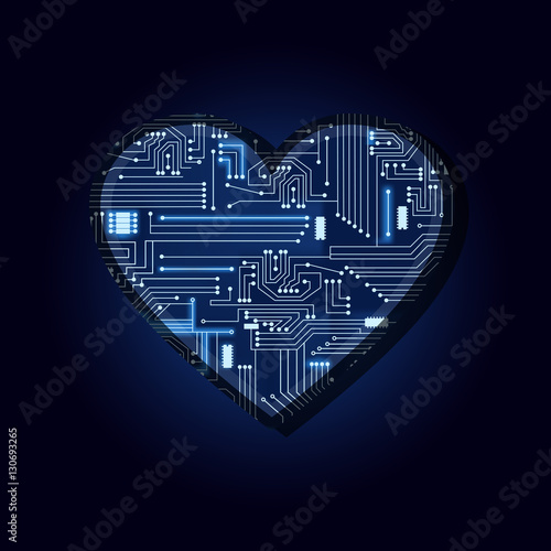 Heart shape with a technological electronics circuit..