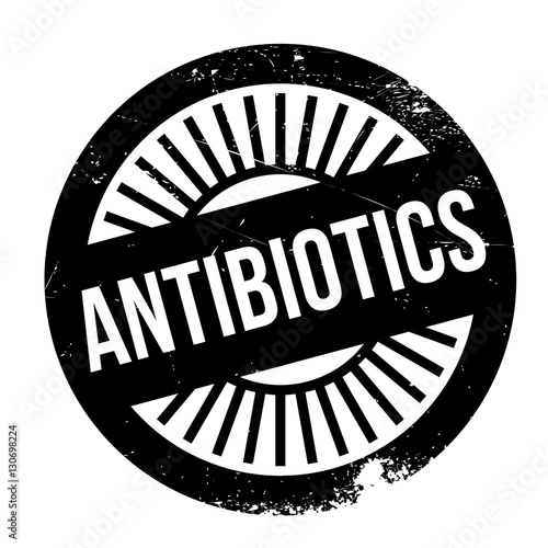 Antibiotics stamp. Grunge design with dust scratches. Effects can be easily removed for a clean, crisp look. Color is easily changed.