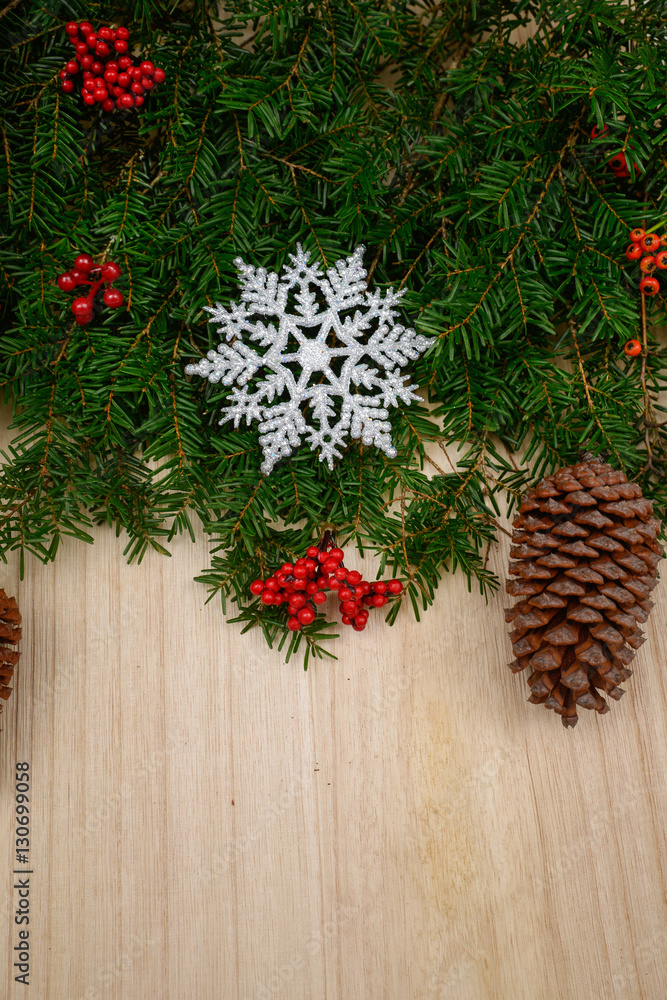 Christmas decoration on a wooden background Christmas decoration on a wooden background