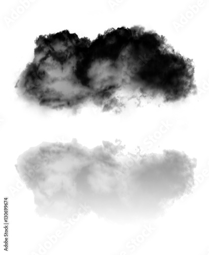 Cloud of smoke flying over white background