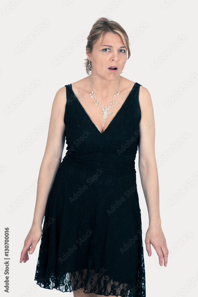 Beautiful woman doing different expressions in different sets of clothes: surprise Beautiful woman doing different expressions in different sets of clothes: surprise