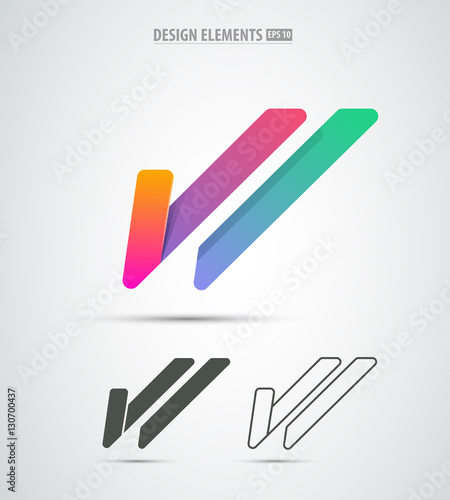 Vector letter W design elements. Corporate identity icon design. Simple and clean isolated on white. Origami paper shape. Application icon design template. Logo elements