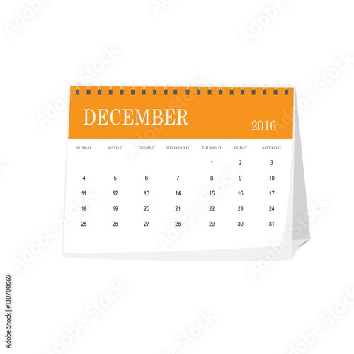 Desktop calendar on December 2016.
