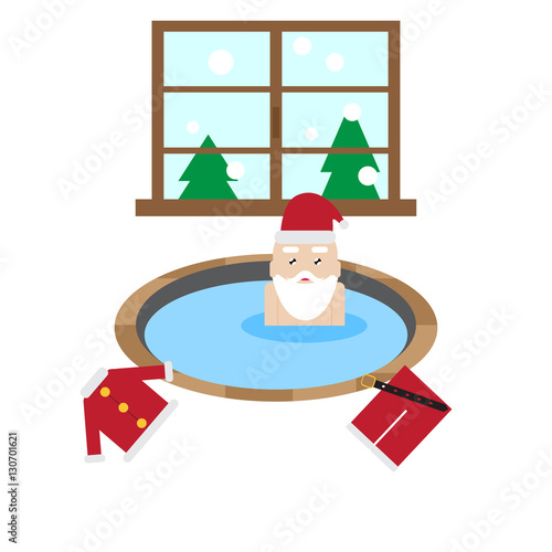 vector illustration of cute cartoon santa claus in jacuzzi