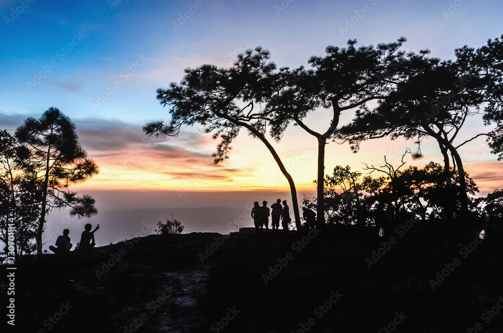 silhouette sunset landscape at Phu phu kradueng national park Thailand