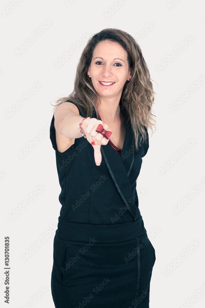 Beautiful woman doing different expressions in different sets of clothes thumbs down Beautiful woman doing different expressions in different sets of clothes thumbs down