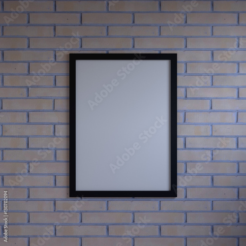 Mock up blank poster picture frame hanging on wall in room