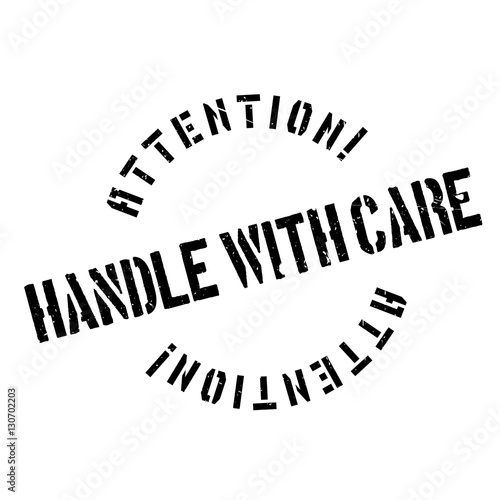 Handle with care rubber stamp. Grunge design with dust scratches. Effects can be easily removed for a clean, crisp look. Color is easily changed.