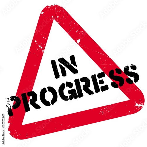 In progress rubber stamp. Grunge design with dust scratches. Effects can be easily removed for a clean, crisp look. Color is easily changed.