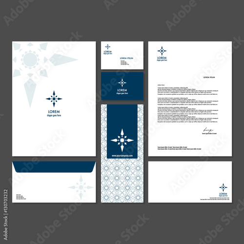 Template design corporate identity branding company. Set - business card, brochure, letter, envelope, poster, flyer for a hotel, resort, spa, seafood restaurant, classic style logo premium.