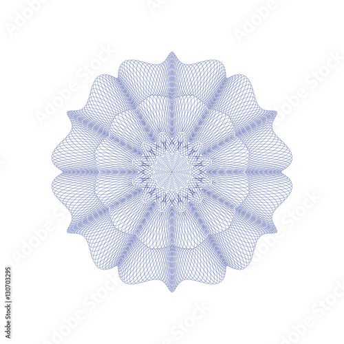 Guilloche decorative rosette element. Digital watermark. It can be used as a protective layer for certificate, voucher, banknote, money design, currency, note, check, ticket, reward etc