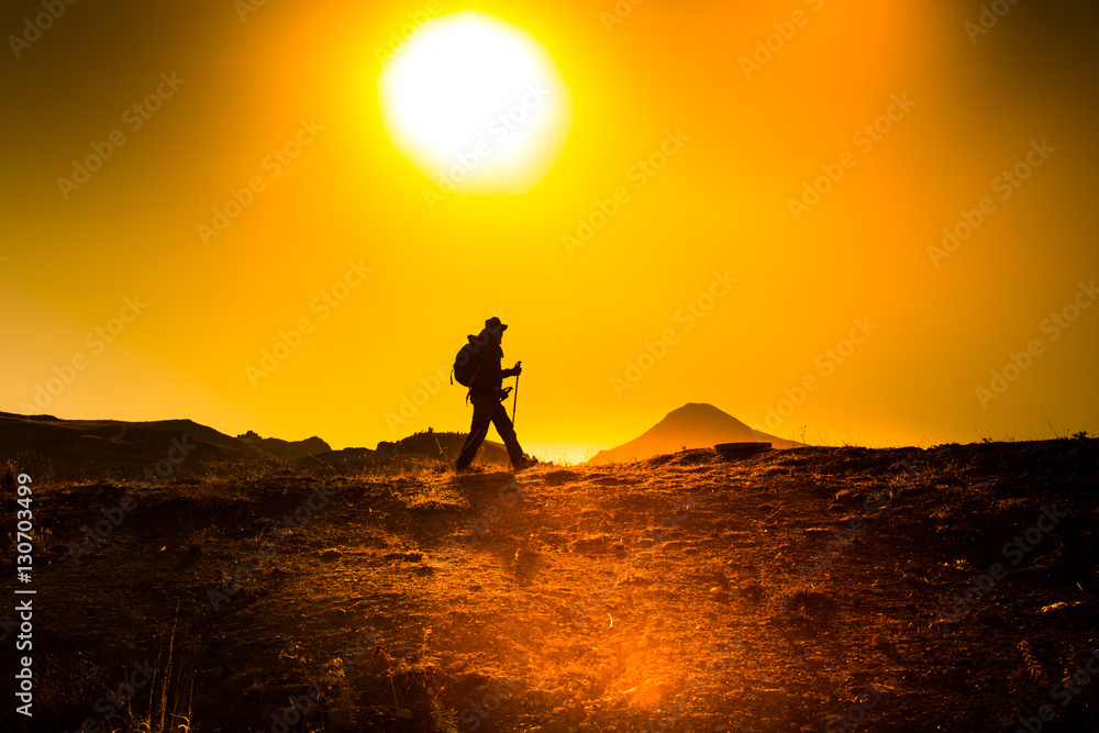 Guide walking in the mountain