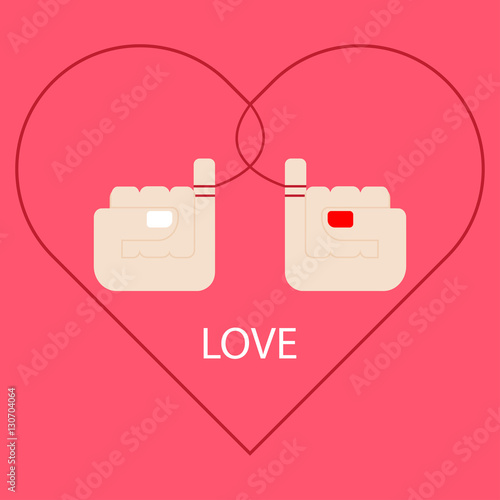 vector illustration of red string of fate with man hand and woman hand