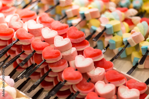 selective focus colorful marshmallows stick in department store