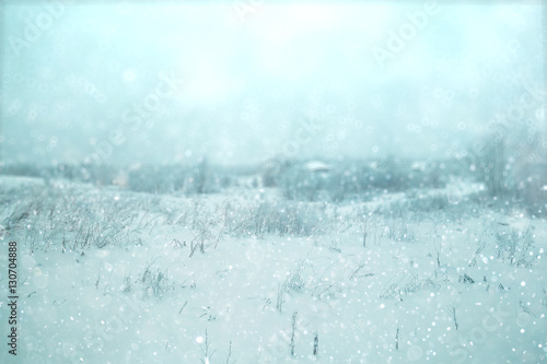 Canvas-taulu Winter background blurred snow field landscape