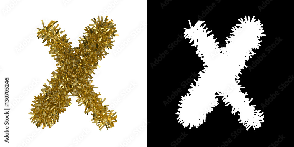 Letter X Christmas Tinsel with Alpha Mask Channel for Clipping - 3D Illustration Letter X Christmas Tinsel with Alpha Mask Channel for Clipping - 3D Illustration