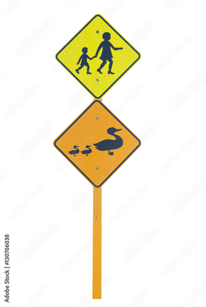 School and Ducks warning traffic signs School and Ducks warning traffic signs