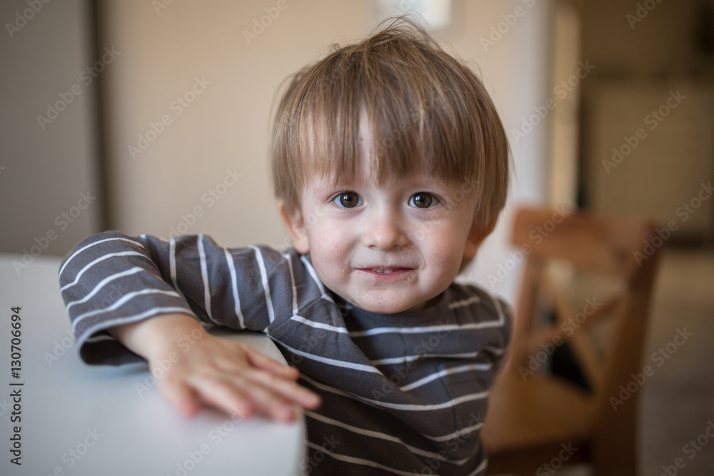 blond Toddler boy in kitchen , childhood, real interior blond Toddler boy in kitchen , childhood, real interior