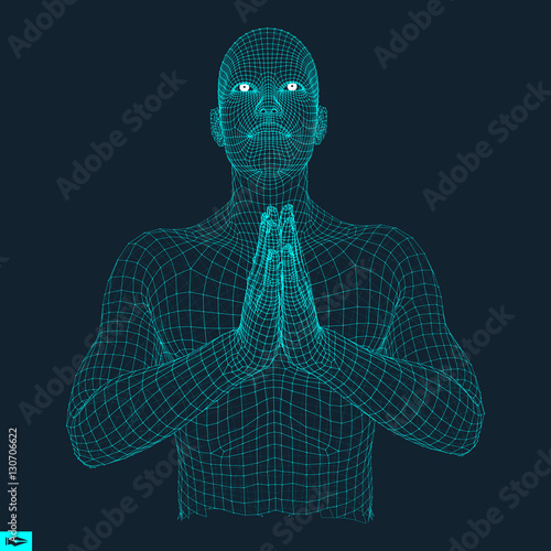 3D Model of Man. Man who prays. Vector Illustration.