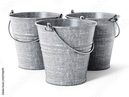 Empty metal bucket isolated on white background. 3D illustration