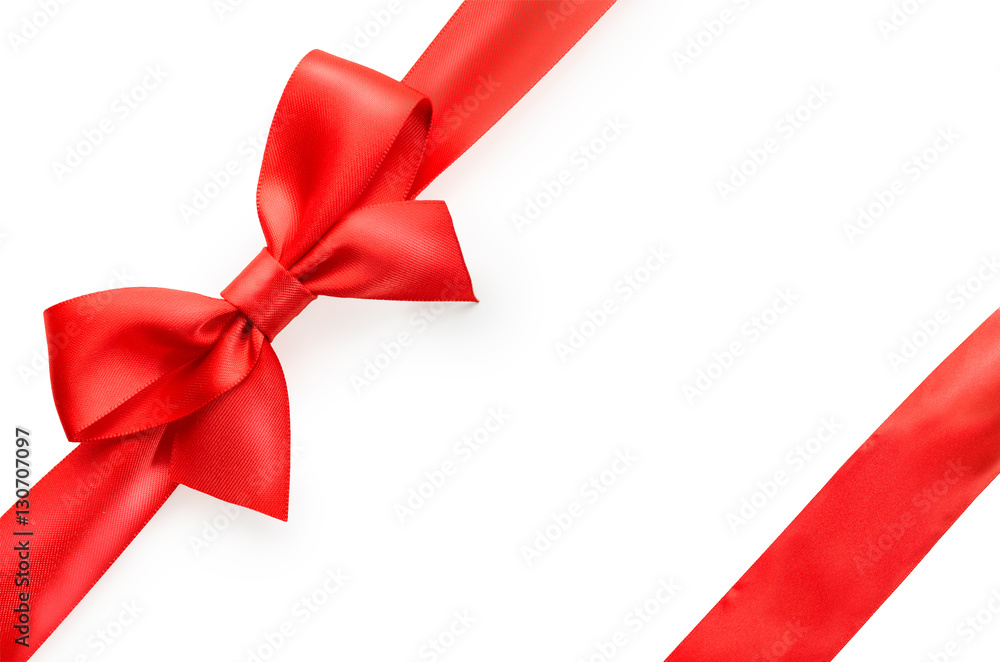Red satin bow isolated on white background, whole object is cut with clipping path
