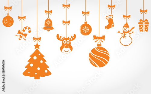 Hanging Christmas ornaments. Vector background.