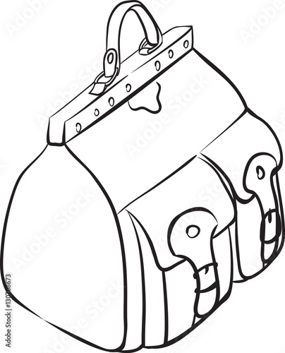 Drawing of a closed valise with two pockets