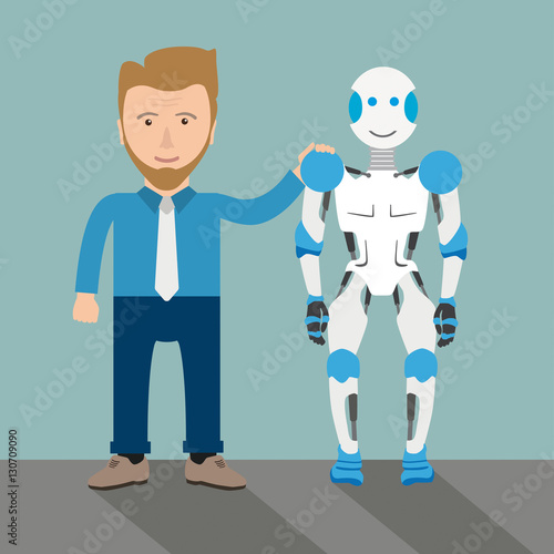 Cartoon Robot With Businessman