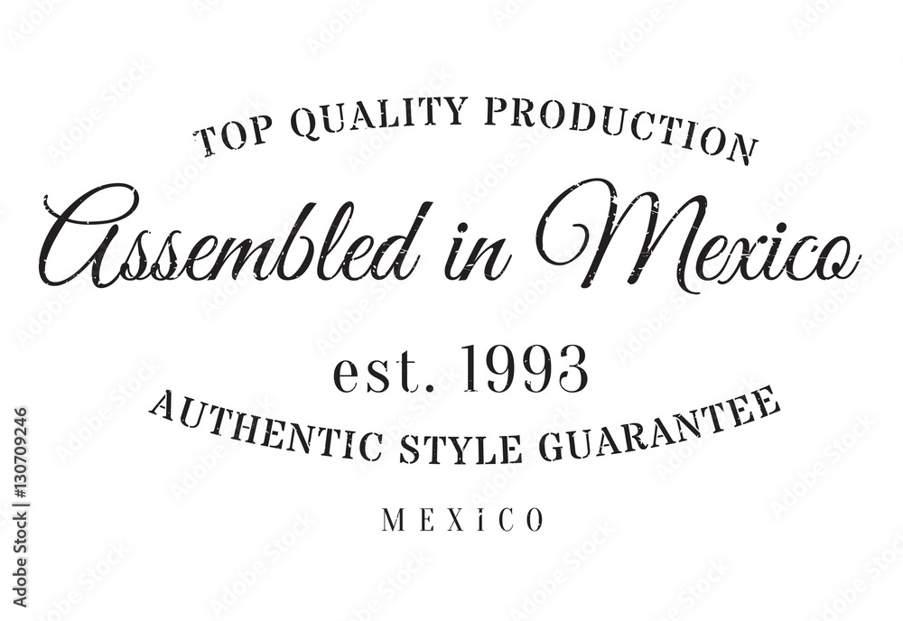 Assembled in Mexico rubber stamp. Grunge design with dust scratches. Effects can be easily removed for a clean, crisp look. Color is easily changed.