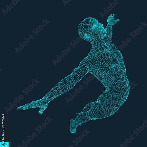 Silhouette of a Jumping Man. 3D Model of Man.