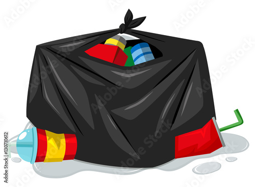 Black rubbish bag with lots of trash