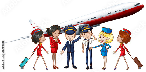 Airline crews and jet plane